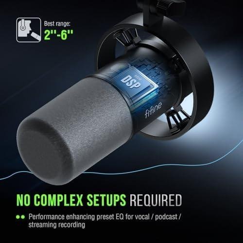         FIFINE Microfone dinâmico, microfone para PC de gravação de podcast XLR/USB para streaming vocal, mic de metal de estúdio com mudo, conector de fone ouvido, controle de volume de monitoramento- K688       