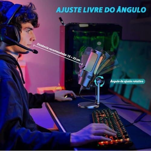        Microfone Gamer Condensador USB de Mesa para PC - Microfone Profissional para Streaming e Gravação       