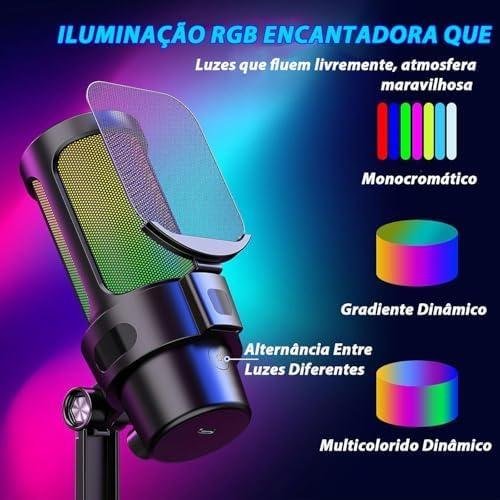         Microfone Gamer Condensador USB de Mesa para PC - Microfone Profissional para Streaming e Gravação       