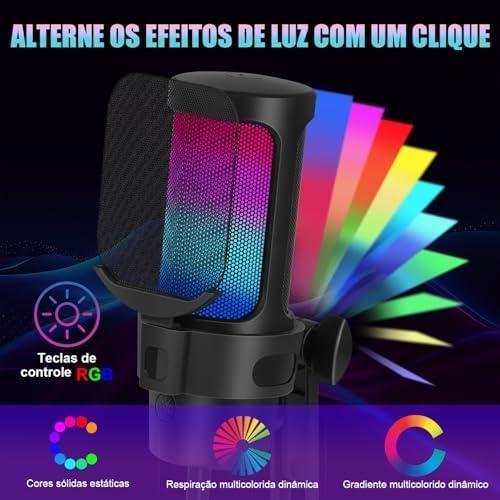 Kerdele Microfone RGB Condensador, Microfone de Mesa, Microfone de Mesa para PC, Microfone Gamer, Microfone Condensador USB, Microfone para Laptop de Mesa de Gravação de Jogos para PC Kerdele Microfone RGB Condensador, Microfone de Mesa, Microfone de Mesa para PC, Microfone Gamer, Microfone Condensador USB, Microfone para Laptop de Mesa de Gravação de Jogos para PC
