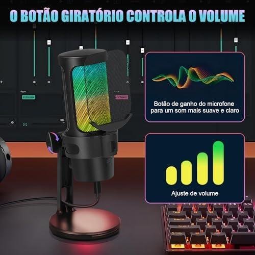 Kerdele Microfone RGB Condensador, Microfone de Mesa, Microfone de Mesa para PC, Microfone Gamer, Microfone Condensador USB, Microfone para Laptop de Mesa de Gravação de Jogos para PC Kerdele Microfone RGB Condensador, Microfone de Mesa, Microfone de Mesa para PC, Microfone Gamer, Microfone Condensador USB, Microfone para Laptop de Mesa de Gravação de Jogos para PC