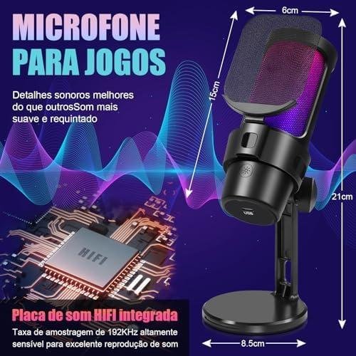 Kerdele Microfone RGB Condensador, Microfone de Mesa, Microfone de Mesa para PC, Microfone Gamer, Microfone Condensador USB, Microfone para Laptop de Mesa de Gravação de Jogos para PC Kerdele Microfone RGB Condensador, Microfone de Mesa, Microfone de Mesa para PC, Microfone Gamer, Microfone Condensador USB, Microfone para Laptop de Mesa de Gravação de Jogos para PC