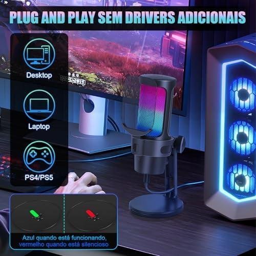 Kerdele Microfone RGB Condensador, Microfone de Mesa, Microfone de Mesa para PC, Microfone Gamer, Microfone Condensador USB, Microfone para Laptop de Mesa de Gravação de Jogos para PC Kerdele Microfone RGB Condensador, Microfone de Mesa, Microfone de Mesa para PC, Microfone Gamer, Microfone Condensador USB, Microfone para Laptop de Mesa de Gravação de Jogos para PC