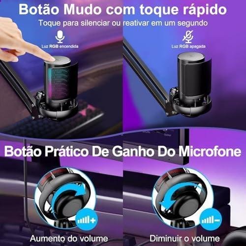Microfone USB Gaming PC, Microfone RGB para PC/Notebook, Mic with Boom Arm, Microphone Condensador de mesa/Braço, Live, Podcast, Gravação de Audio, Karaoke, Gamer Youtuber DJ Microfone USB Gaming PC, Microfone RGB para PC/Notebook, Mic with Boom Arm, Microphone Condensador de mesa/Braço, Live, Podcast, Gravação de Audio, Karaoke, Gamer Youtuber DJ