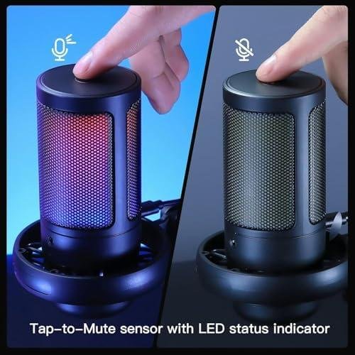 Microfone RGB Condensador Com Conector De Monitoramento De Fone De Ouvido USB Profissional Controle De Luz Gamer Para Computador Jogos Transmissao Ao Vivo Plug And Play - TOMATE (Preto) Microfone RGB Condensador Com Conector De Monitoramento De Fone De Ouvido USB Profissional Controle De Luz Gamer Para Computador Jogos Transmissao Ao Vivo Plug And Play - TOMATE (Preto)