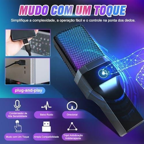 Microfone USB para PC, Streaming, Podcasts, Gravação, para Computador no Mac/PS4/PS5, Microfone Jogos, Microfone Gamer, Microfone de Mesa, Microfone, Microfone Condensador com Suporte de Tripé Microfone USB para PC, Streaming, Podcasts, Gravação, para Computador no Mac/PS4/PS5, Microfone Jogos, Microfone Gamer, Microfone de Mesa, Microfone, Microfone Condensador com Suporte de Tripé