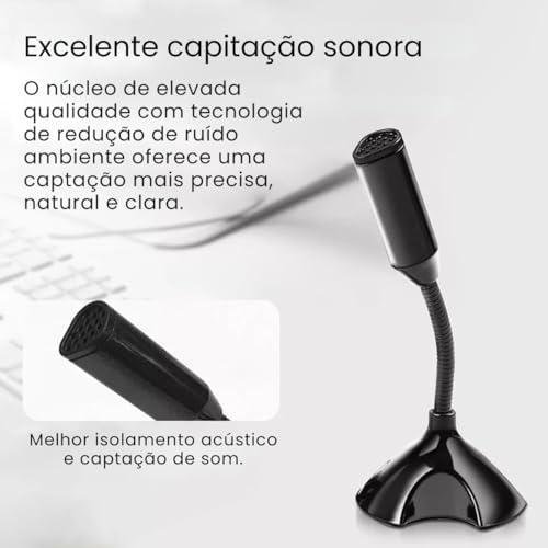 Microfone USB para Computador, Laptop, Notebook, Streaming, Ajustável e Flexível com Captação Omnidirecional, Microfone de Mesa com Fio Conexão Plug and Play Microfone USB para Computador, Laptop, Notebook, Streaming, Ajustável e Flexível com Captação Omnidirecional, Microfone de Mesa com Fio Conexão Plug and Play