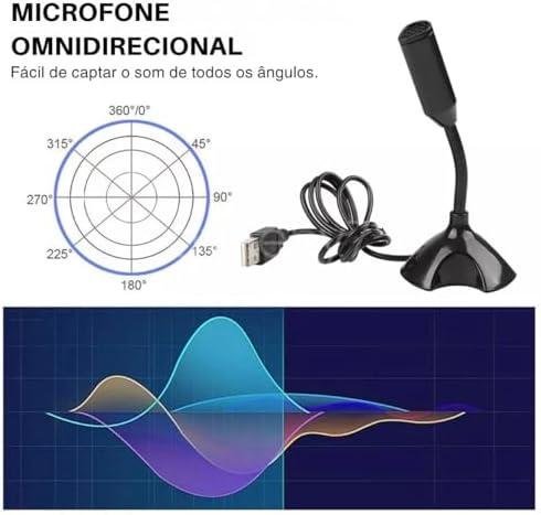Microfone USB para Computador, Laptop, Notebook, Streaming, Ajustável e Flexível com Captação Omnidirecional, Microfone de Mesa com Fio Conexão Plug and Play Microfone USB para Computador, Laptop, Notebook, Streaming, Ajustável e Flexível com Captação Omnidirecional, Microfone de Mesa com Fio Conexão Plug and Play