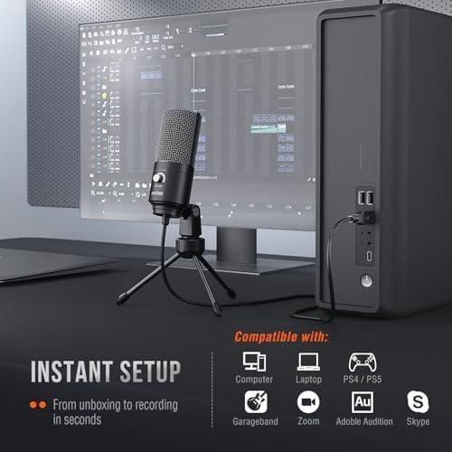         FIFINE Micrófono USB fifine, micrófono de PC de grabación para Mac de ordenador portátil, micrófono de estudio capacitor para voz humana, voz en off, streaming, video, micrófono metálico - K669B       