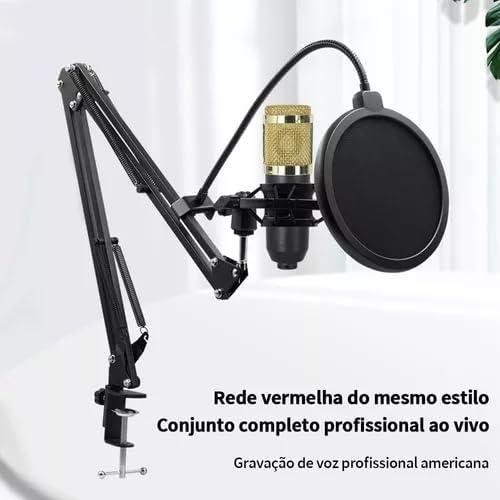         Kit de Microfone Condensador BM800 com Braço Articulado Placa de Som USB, Estúdio, Transmissão ao Vivo, Dublagem, Redução de Ruído, Compatível com Celular, PC, Streaming e Gravação Profissional       