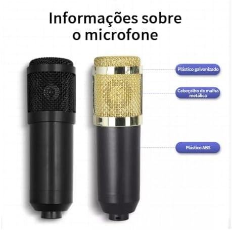         Kit de Microfone Condensador BM800 com Braço Articulado Placa de Som USB, Estúdio, Transmissão ao Vivo, Dublagem, Redução de Ruído, Compatível com Celular, PC, Streaming e Gravação Profissional       
