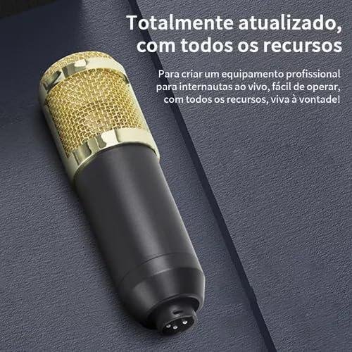         Kit de Microfone Condensador BM800 com Braço Articulado Placa de Som USB, Estúdio, Transmissão ao Vivo, Dublagem, Redução de Ruído, Compatível com Celular, PC, Streaming e Gravação Profissional       