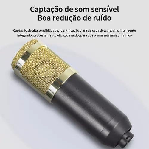         Kit de Microfone Condensador BM800 com Braço Articulado Placa de Som USB, Estúdio, Transmissão ao Vivo, Dublagem, Redução de Ruído, Compatível com Celular, PC, Streaming e Gravação Profissional       