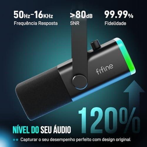 FIFINE Microfone dinâmico USB/XLR para gravação de podcast, microfone streaming para jogos de computador com RGB, botão de mudo, conector para fones ouvido, suporte de mesa,vocal mic para YouTube-AM8 FIFINE Microfone dinâmico USB/XLR para gravação de podcast, microfone streaming para jogos de computador com RGB, botão de mudo, conector para fones ouvido, suporte de mesa,vocal mic para YouTube-AM8