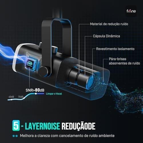 FIFINE Microfone dinâmico USB/XLR para gravação de podcast, microfone streaming para jogos de computador com RGB, botão de mudo, conector para fones ouvido, suporte de mesa,vocal mic para YouTube-AM8 FIFINE Microfone dinâmico USB/XLR para gravação de podcast, microfone streaming para jogos de computador com RGB, botão de mudo, conector para fones ouvido, suporte de mesa,vocal mic para YouTube-AM8