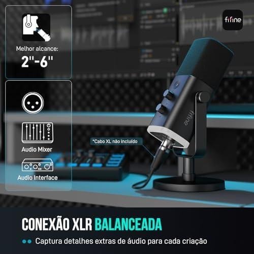 FIFINE Microfone dinâmico USB/XLR para gravação de podcast, microfone streaming para jogos de computador com RGB, botão de mudo, conector para fones ouvido, suporte de mesa,vocal mic para YouTube-AM8 FIFINE Microfone dinâmico USB/XLR para gravação de podcast, microfone streaming para jogos de computador com RGB, botão de mudo, conector para fones ouvido, suporte de mesa,vocal mic para YouTube-AM8