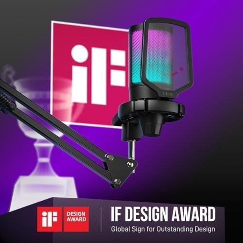 FIFINE Gaming PC Microfone USB, Microfone Condensador para Podcast com Braço,Filtro Pop,Botão Mudo para Streaming,Twitch,Chat Online,Mic RGB para Computador para PS4/5 y Jogadores e Youtuber-A6T FIFINE A6T é Bom?