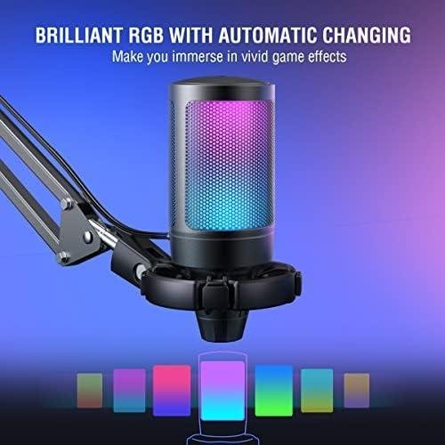 FIFINE Gaming PC Microfone USB, Microfone Condensador para Podcast com Braço,Filtro Pop,Botão Mudo para Streaming,Twitch,Chat Online,Mic RGB para Computador para PS4/5 y Jogadores e Youtuber-A6T FIFINE Gaming PC Microfone USB, Microfone Condensador para Podcast com Braço,Filtro Pop,Botão Mudo para Streaming,Twitch,Chat Online,Mic RGB para Computador para PS4/5 y Jogadores e Youtuber-A6T