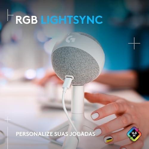         Microfone Condensador Gamer Logitech G Yeti Orb com RGB LIGHTSYNC, Captação Cardioide, Conexão USB Plug and Play para Gravação de Conteúdo e Streaming em PC e Mac - Branco       