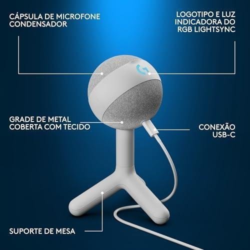         Microfone Condensador Gamer Logitech G Yeti Orb com RGB LIGHTSYNC, Captação Cardioide, Conexão USB Plug and Play para Gravação de Conteúdo e Streaming em PC e Mac - Branco       