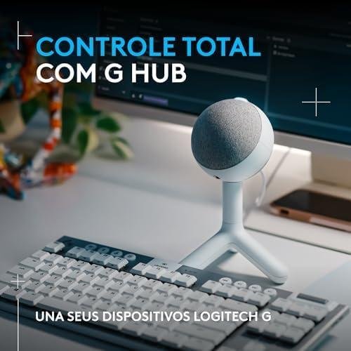         Microfone Condensador Gamer Logitech G Yeti Orb com RGB LIGHTSYNC, Captação Cardioide, Conexão USB Plug and Play para Gravação de Conteúdo e Streaming em PC e Mac - Branco       