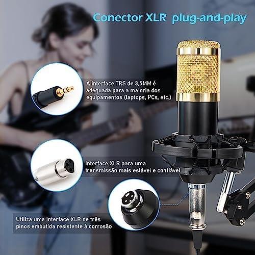 Microfone Condensador, Kit Microfone Condensador com Braço Articulado e Pop Filter para Transmissão Ao Vivo, Podcast, Gravação de Audio Microfone Condensador, Kit Microfone Condensador com Braço Articulado e Pop Filter para Transmissão Ao Vivo, Podcast, Gravação de Audio