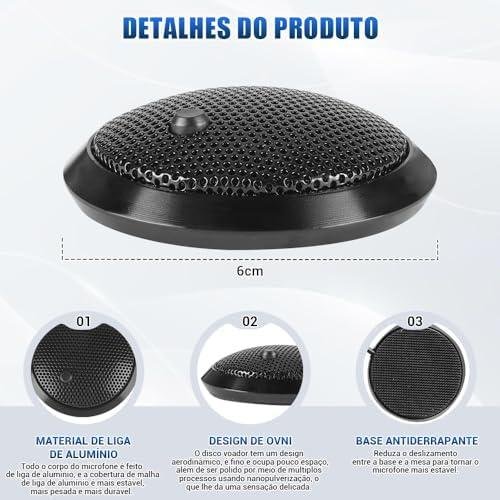 Microfone de Mesa para pc, Microfone de Conferência USB, Microfone Condensador Omnidirecional de 360° com Tecla Silenciosa Microfone de Mesa para pc, Microfone de Conferência USB, Microfone Condensador Omnidirecional de 360° com Tecla Silenciosa