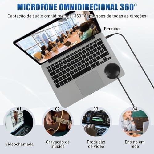Microfone de Mesa para pc, Microfone de Conferência USB, Microfone Condensador Omnidirecional de 360° com Tecla Silenciosa Microfone de Mesa para pc, Microfone de Conferência USB, Microfone Condensador Omnidirecional de 360° com Tecla Silenciosa