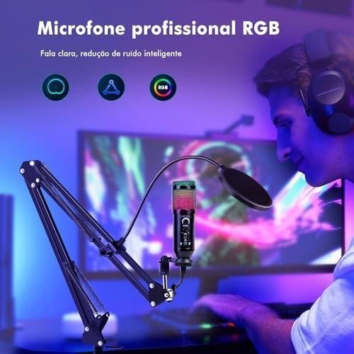 Microfone Condensador RGB, Microfone de Mesa, Microfone Gamer – Com Cancelamento de Ruído, Conexão USB Plug-and-Play, Controle de Volume e Eco, Braço Articulado – Ideal para Stream, Gravação, Podcast O Melhor Microfone USB RGB?