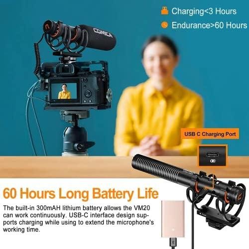 Microfone Shotgun comica VM20, Microfone de câmera supercardióide com suporte antichoque Rycote, Windscreen, Display de energia OLED, Microfone de vídeo para smartphones, câmeras DSLR, tablets Microfone Shotgun comica VM20, Microfone de câmera supercardióide com suporte antichoque Rycote, Windscreen, Display de energia OLED, Microfone de vídeo para smartphones, câmeras DSLR, tablets