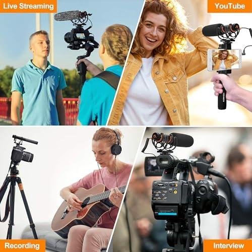 Microfone Shotgun comica VM20, Microfone de câmera supercardióide com suporte antichoque Rycote, Windscreen, Display de energia OLED, Microfone de vídeo para smartphones, câmeras DSLR, tablets Microfone Shotgun comica VM20, Microfone de câmera supercardióide com suporte antichoque Rycote, Windscreen, Display de energia OLED, Microfone de vídeo para smartphones, câmeras DSLR, tablets