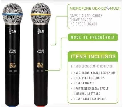 Microfone Sem Fio Duplo UHF - Dylan UDX-02 Multi Microfone Sem Fio Duplo UHF - Dylan UDX-02 Multi