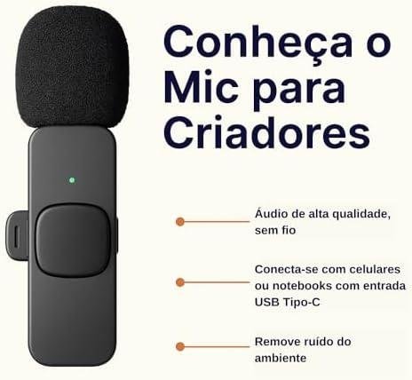         Microfone Sem Fio Duplo com Receptor USB Tipo-C, Microfones de Lapela para Gravação, Preto       