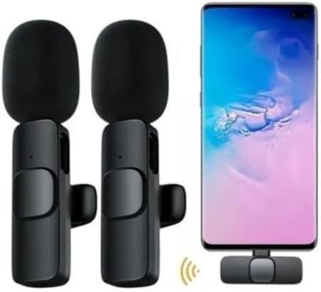         Microfone Sem Fio Duplo com Receptor USB Tipo-C, Microfones de Lapela para Gravação, Preto       