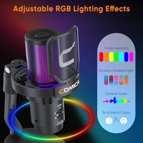 COMICA EJoy Uni Microfone USB Gamer RGB para PC/PS4/PS5/Mac, Microfone para Streaming, Podcast, YouTube, com Cancelamento de Ruído, Mudo e Controle de Ganho COMICA EJoy Uni Microfone USB Gamer RGB para PC/PS4/PS5/Mac, Microfone para Streaming, Podcast, YouTube, com Cancelamento de Ruído, Mudo e Controle de Ganho
