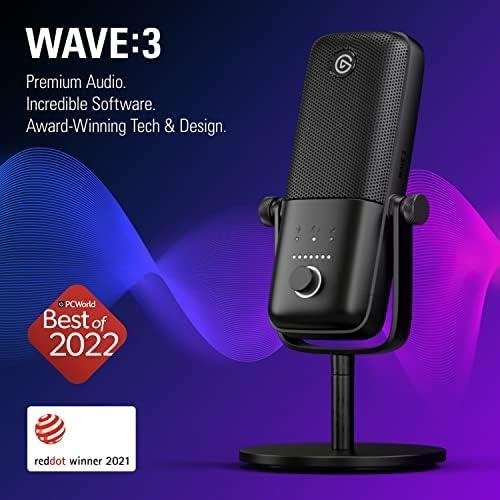 Microfone Condensador Elgato Wave 3 USB, Solução de Mixagem Digital, Anticliping, Preto - 10MAB9901 Microfone Condensador Elgato Wave 3 USB, Solução de Mixagem Digital, Anticliping, Preto - 10MAB9901