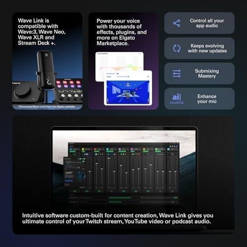 Microfone Condensador Elgato Wave 3 USB, Solução de Mixagem Digital, Anticliping, Preto - 10MAB9901 Microfone Condensador Elgato Wave 3 USB, Solução de Mixagem Digital, Anticliping, Preto - 10MAB9901