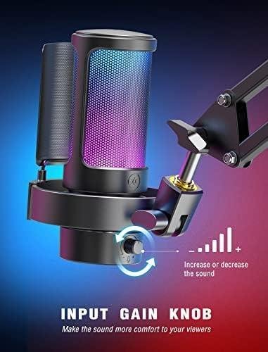         FIFINE USB Microfone jogos para PC,streaming,podcasts,gravação,microfono condensador de mesa para computador,compatível com Mac/PS4/PS5,com controle RGB,toque mudo,conector para fone ouvido- A8 Preto       