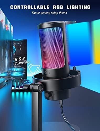 FIFINE USB Microfone jogos para PC,streaming,podcasts,gravação,microfono condensador de mesa para computador,compatível com Mac/PS4/PS5,com controle RGB,toque mudo,conector para fone ouvido- A8 Preto FIFINE A8 Vale a Pena? Microfone USB RGB para Streaming