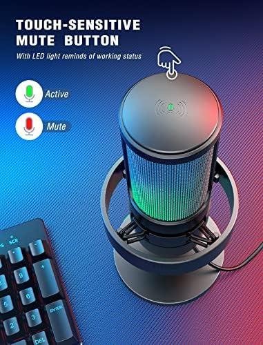 FIFINE USB Microfone jogos para PC,streaming,podcasts,gravação,microfono condensador de mesa para computador,compatível com Mac/PS4/PS5,com controle RGB,toque mudo,conector para fone ouvido- A8 Preto FIFINE USB Microfone jogos para PC,streaming,podcasts,gravação,microfono condensador de mesa para computador,compatível com Mac/PS4/PS5,com controle RGB,toque mudo,conector para fone ouvido- A8 Preto