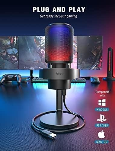 FIFINE USB Microfone jogos para PC,streaming,podcasts,gravação,microfono condensador de mesa para computador,compatível com Mac/PS4/PS5,com controle RGB,toque mudo,conector para fone ouvido- A8 Preto FIFINE USB Microfone jogos para PC,streaming,podcasts,gravação,microfono condensador de mesa para computador,compatível com Mac/PS4/PS5,com controle RGB,toque mudo,conector para fone ouvido- A8 Preto