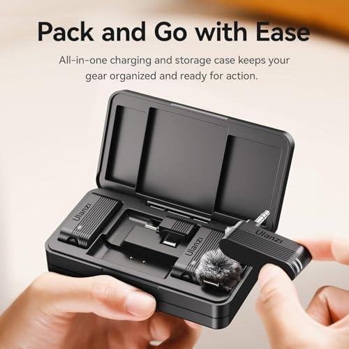         ULANZI A100 Microfone de lapela sem fio Microfone de lapela para câmera e telefone com USB C/3,5 mm/plugue, 32KHz 16Bit, cancelamento de ruído, bateria de 13,5 horas       