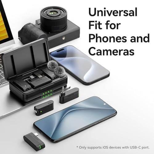         ULANZI A100 Microfone de lapela sem fio Microfone de lapela para câmera e telefone com USB C/3,5 mm/plugue, 32KHz 16Bit, cancelamento de ruído, bateria de 13,5 horas       
