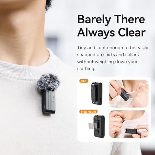         ULANZI A100 Microfone de lapela sem fio Microfone de lapela para câmera e telefone com USB C/3,5 mm/plugue, 32KHz 16Bit, cancelamento de ruído, bateria de 13,5 horas       