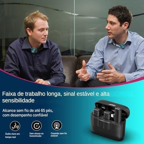         [Somente para iPhones até 14 ] ULANZI Microfone Lavalier sem fio J12 para iPhone iPad, microfone 2 em 1 Plug-Play com capa de carregamento para telefone, gravação de vídeo, Não para iPhone série 15 16       
