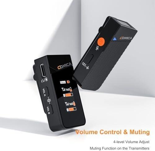         Comica Vimo C3 Microfone de Lapela Sem Fio Cancelamento de Ruído, Mudo, Ajuste de Ganho, Microfone Sem Fio para iPhone, Câmera DSLR, Smartphone, Entrevistas com Filmadora, Vlog e Gravação (Preto)       