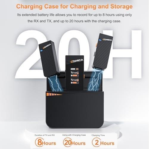         Comica Vimo C3 Microfone de Lapela Sem Fio Cancelamento de Ruído, Mudo, Ajuste de Ganho, Microfone Sem Fio para iPhone, Câmera DSLR, Smartphone, Entrevistas com Filmadora, Vlog e Gravação (Preto)       