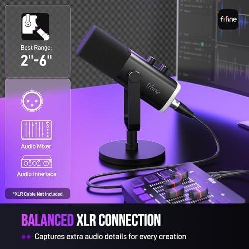         FIFINE Microfone dinâmico USB/XLR para gravação de podcast,microfone streaming para jogos de computador com RGB,botão de mudo,conector para fones de ouvido,suporte de mesa，para cantar e YouTube- AM8       
