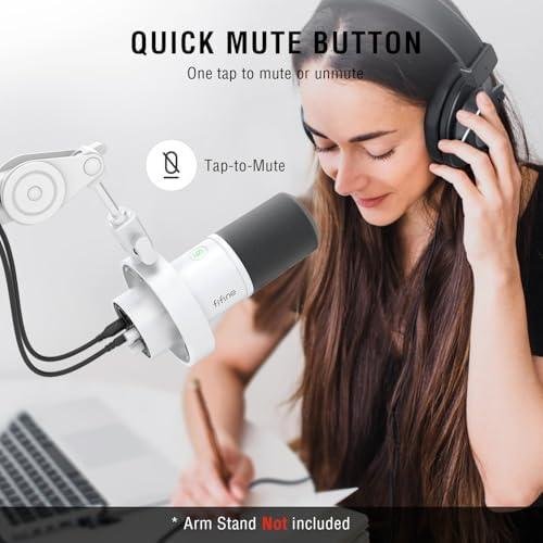         FIFINE Microfone dinâmico XLR estúdio,microfone USB para podcast PC para gravação streaming, vocal XLR/USB mic com Tap-to-Mute,botão de ganho,monitoramento de fones ouvido-Amplitank K688 Branco       