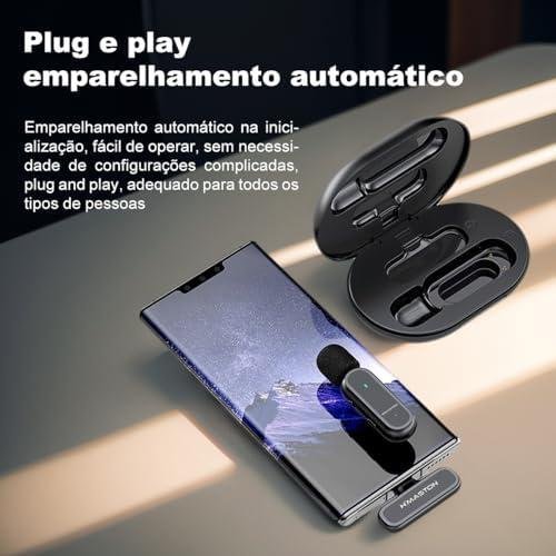         H'MASTON Microfone de Lapela Sem Fio Professional 2 em 1 Microfone com Estojo de Carregamento Redução de Ruído para Gravação (MK-06 TIPO-C)       